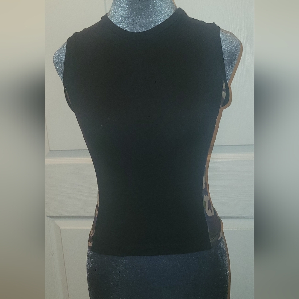 Arden B Black Sleeveless Top With Camo Mesh Side Inserts